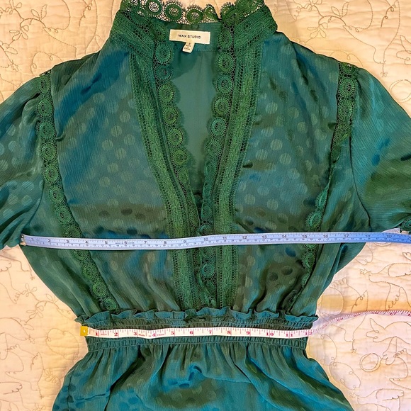 Emerald Green Polka Dot and Lace Maxi Dress by Max Studio - Picture 11 of 14